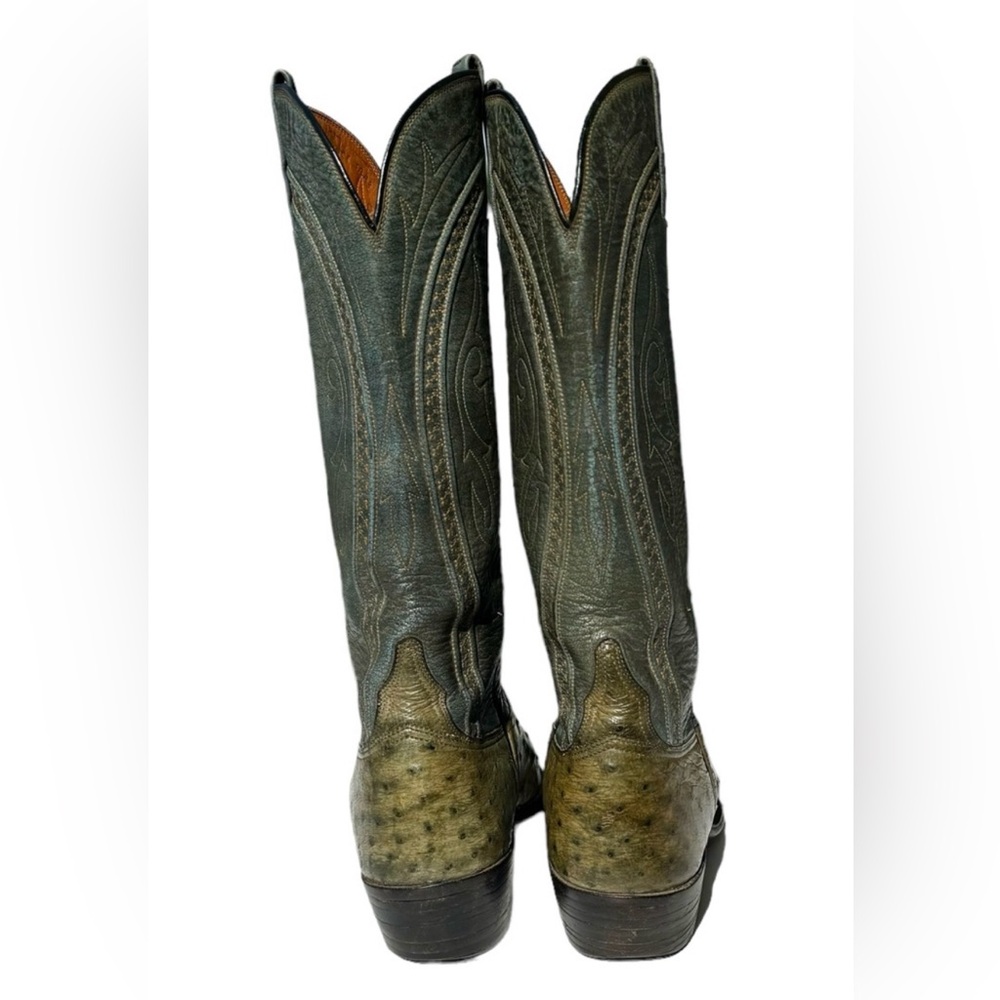 Lucchese Two-Tone Green Ostrich Heeled Cowboy Boots - Picture 7 of 14
